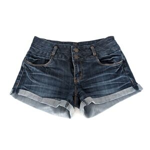 Vintage 90s Y2K Refuge Micro Mini Cuff Denim Shorts Size 2 Low Rise Cargo Pocket